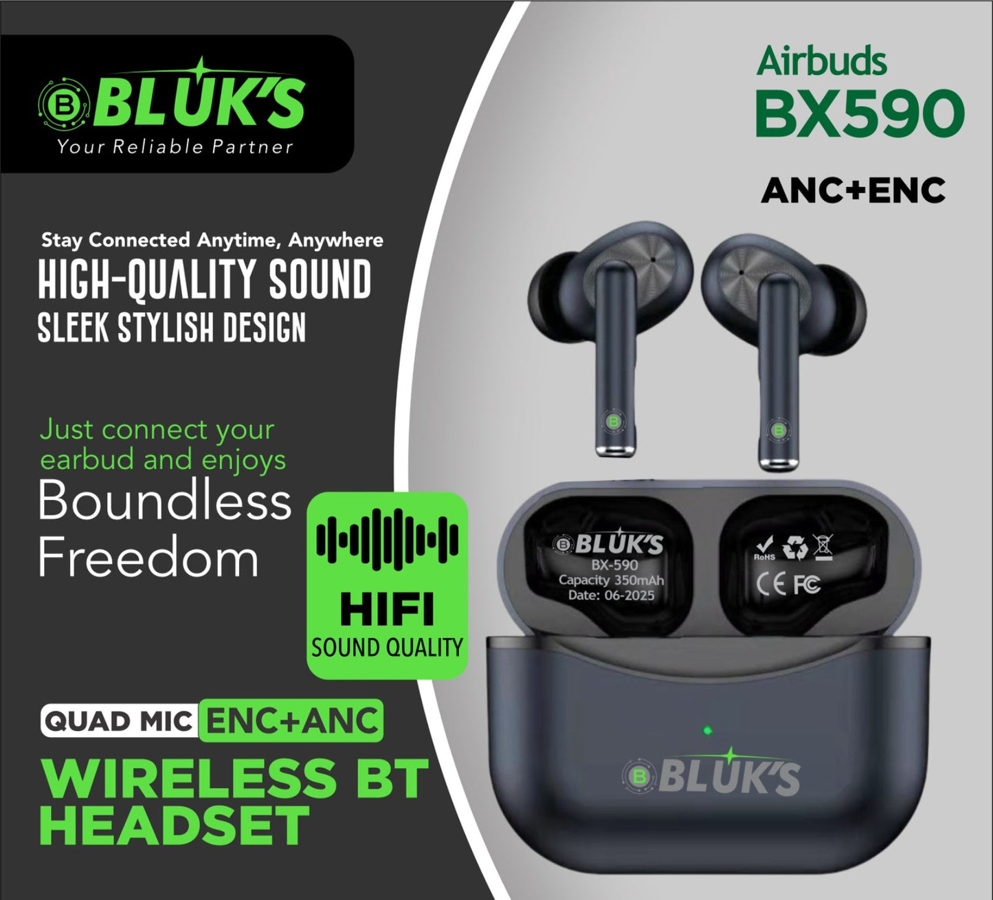 BX-590 ANC+ ENC Wireless Headset