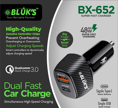 BX-652 Dual Fast Car Charge Metal 48W