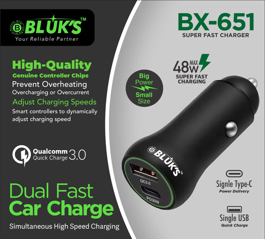 BX-651 Dual Fast Car Charge Metal 48W